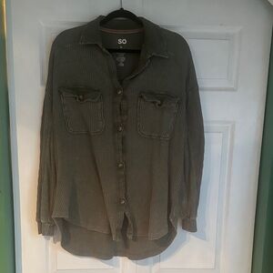 SO Juniors Thermal Olive Button Down